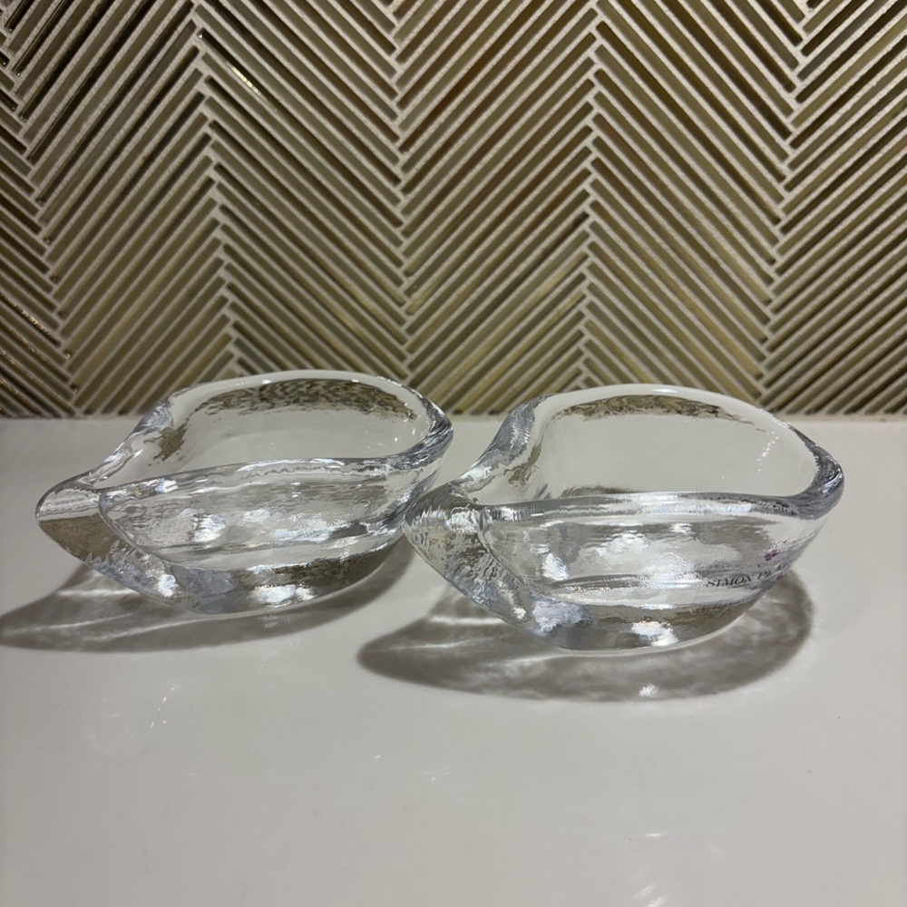 Pair Simon Pearce Teardrop Glass Bowls